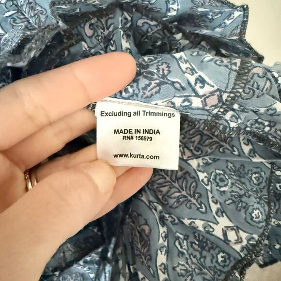 Lassiter Boho Dress with Ruffle and Tassel Detail in Blue Floral Block Print - S - Picture 6 of 7